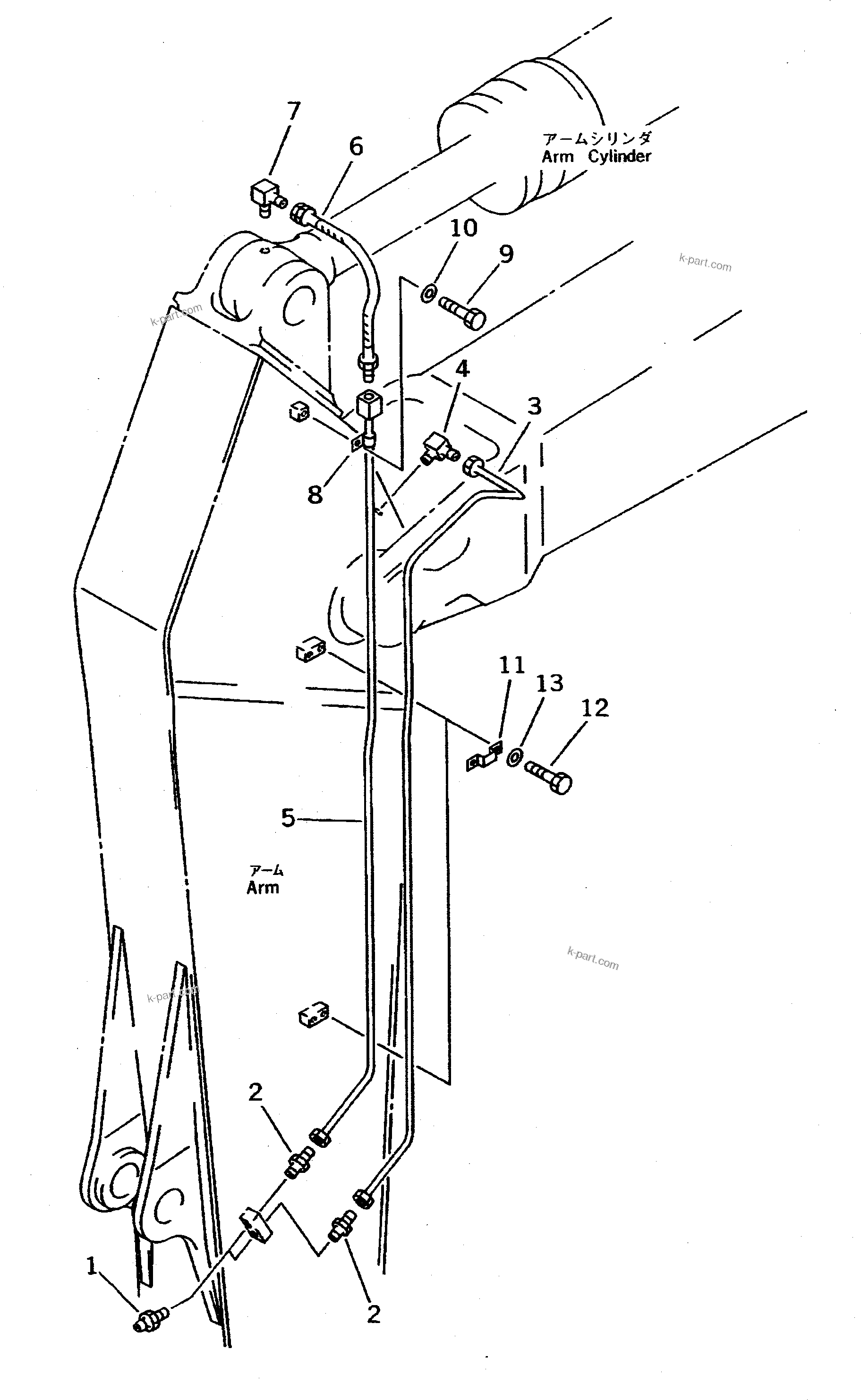Komatsu parts book diagram for PC400LC-5 S/N 20001-UP (Overseas Version): WORK EQUIPMENT LUBRICATION PIPING (ARM SIDE) (FOR LONG ARM)