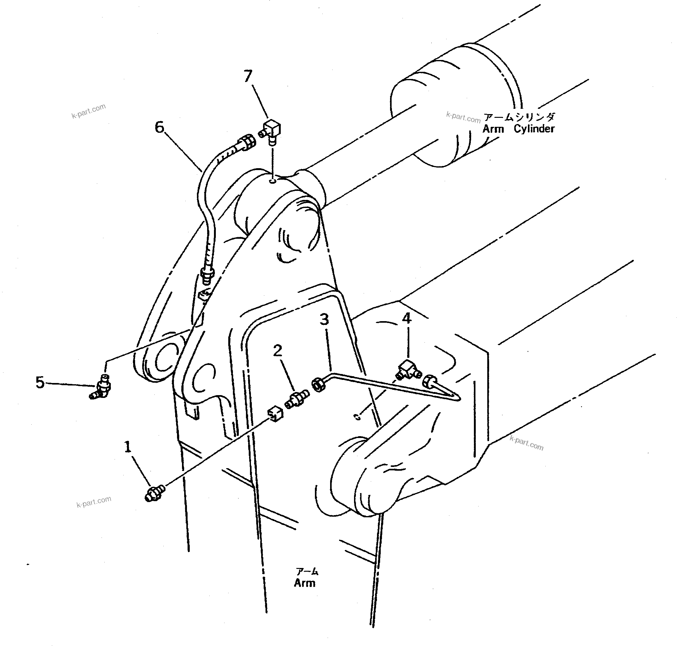 Komatsu parts book diagram for PC400LC-5 S/N 20001-UP (Overseas Version): WORK EQUIPMENT LUBRICATION PIPING (ARM SIDE) (SHORT ARM 2.4M)