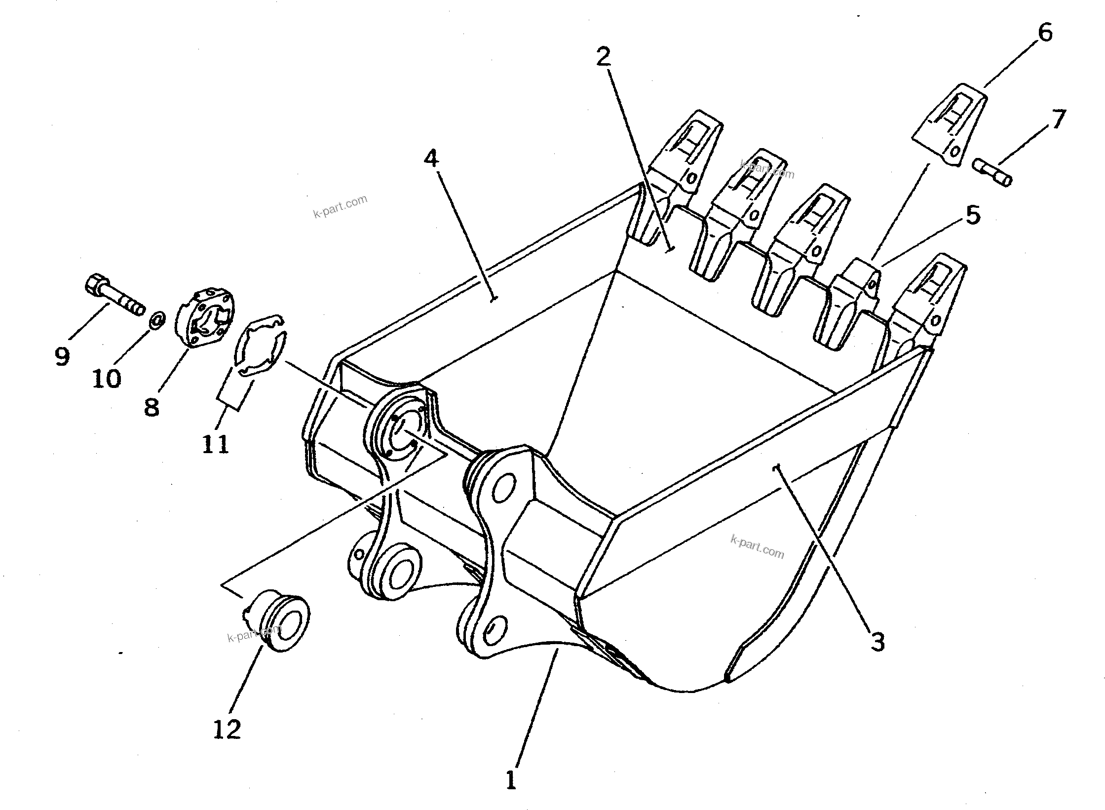 Komatsu parts book diagram for PC400LC-5 S/N 20001-UP (Overseas Version): BUCKET 2.0M3 ? 1715MM (HORIZONTAL PIN TYPE)
