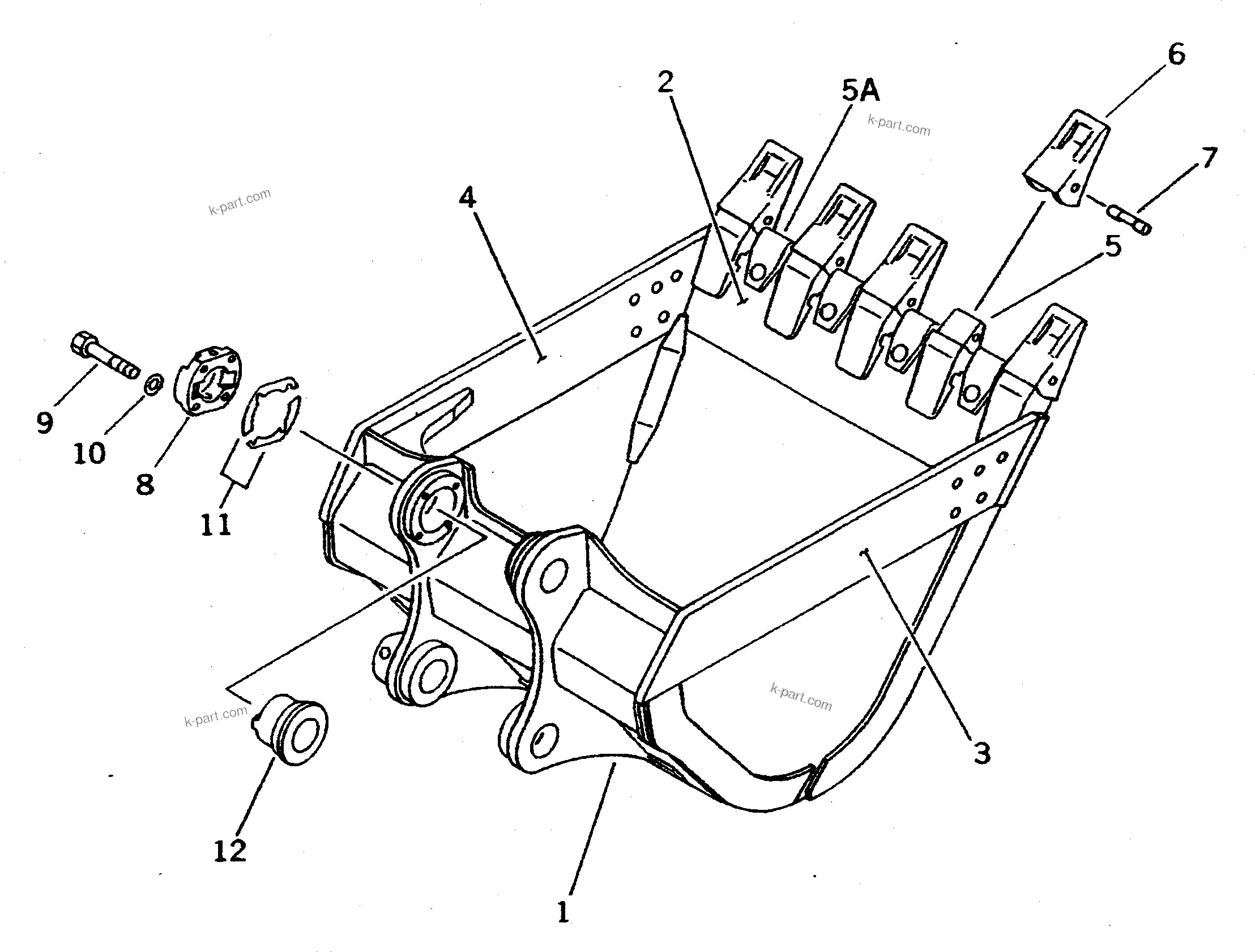 Komatsu parts book diagram for PC400LC-5 S/N 20001-UP (Overseas Version): ROCK BUCKET 1.6M3. 1390MM (HORIZONTAL PIN TYPE)