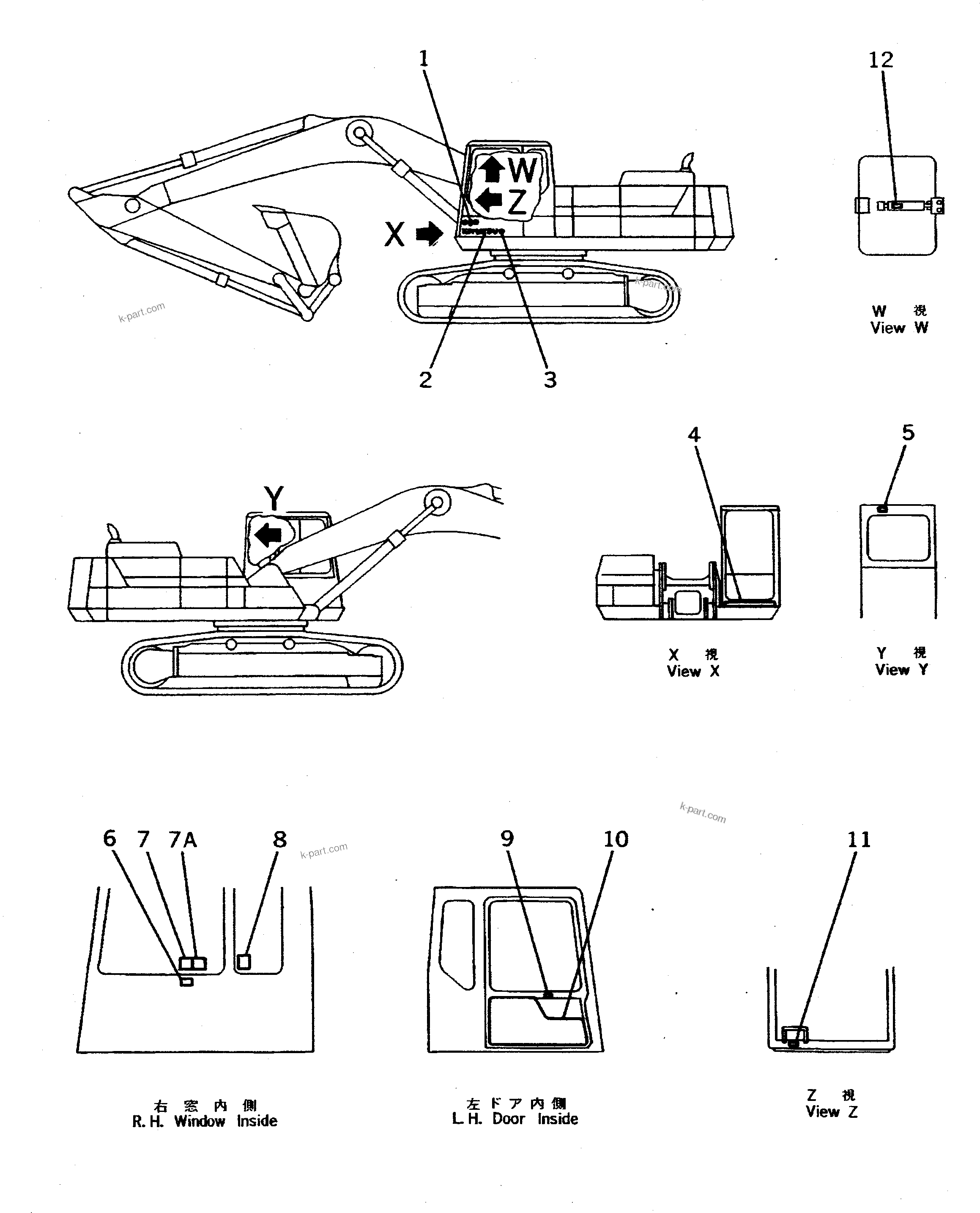 Komatsu parts book diagram for PC400LC-5 S/N 20001-UP (Overseas Version): MARKS AND PLATES (OPERATOR'S CAB SIDE) (ARABIC)