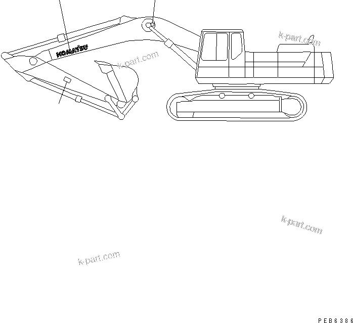 Komatsu parts book diagram for PC400LC-5 S/N 20001-UP (Overseas Version): MARKS AND PLATES (WORK EQUIPMENT SIDE) (EC SPEC.)(#21535-)