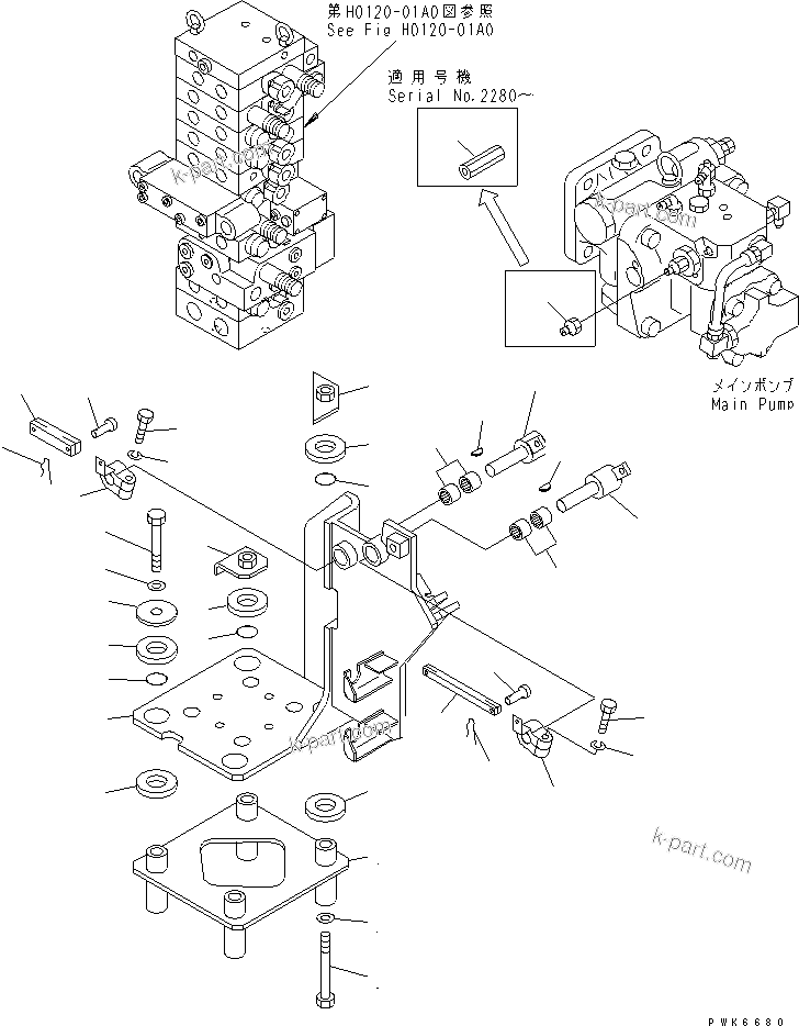 Komatsu parts book diagram for PC40MR-1 S/N 1001-UP: MAIN VALVE (MOUNT BRACKET)(#1001-5500)