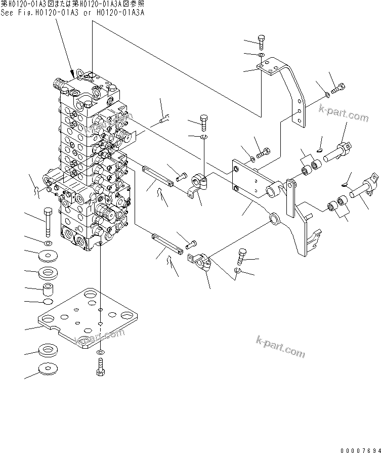 Komatsu parts book diagram for PC40MR-1 S/N 1001-UP: MAIN VALVE (MOUNT BRACKET) (FOR ATTACHIMENT) (FOR POWER ANGLE POWER TILT)