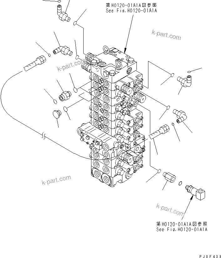 Komatsu parts book diagram for PC40MR-1 S/N 1001-UP: MAIN VALVE (PLUG AND ELBOW) (FOR ATACHMENT)(#5501-)