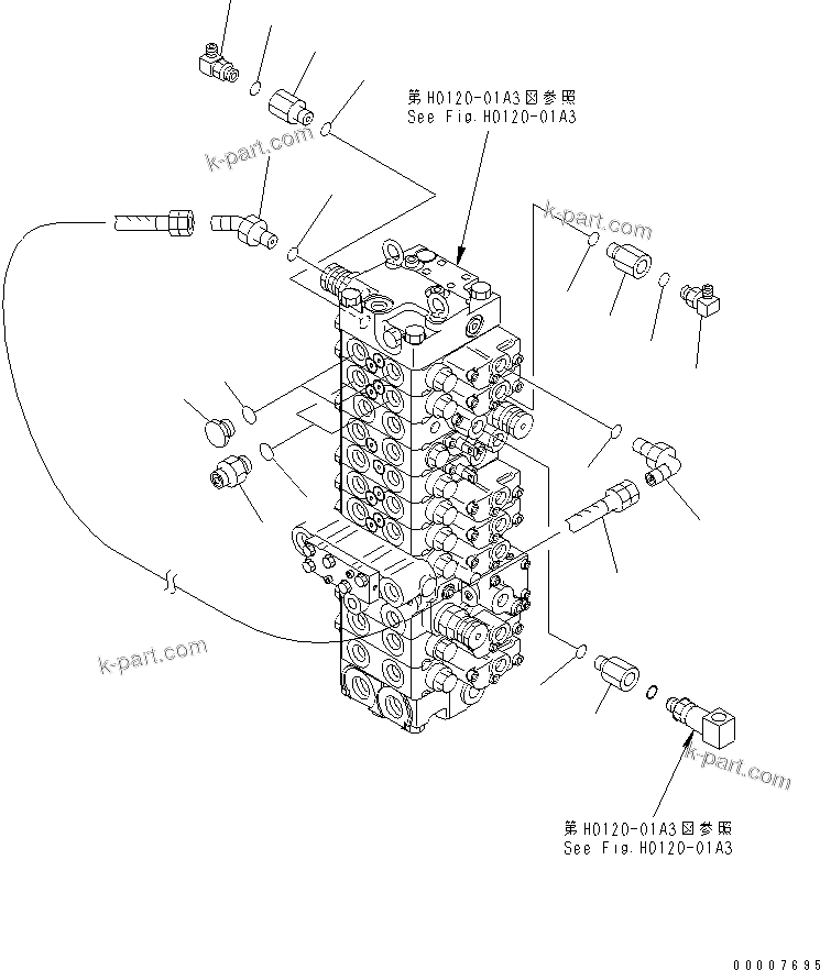 Komatsu parts book diagram for PC40MR-1 S/N 1001-UP: MAIN VALVE (PLUG AND ELBOW) (FOR ATACHMENT) (FOR POWER ANGLE POWER TILT)(#1001-5500)