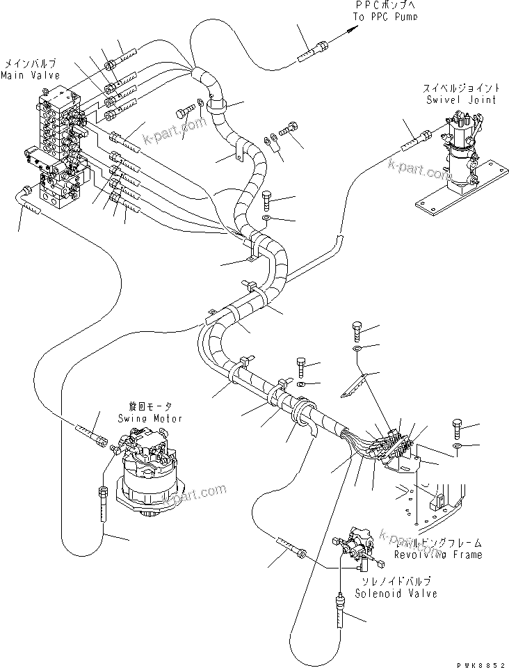 Komatsu parts book diagram for PC40MR-1 S/N 1001-UP: P.P.C. MAIN LINE(#1001-5500)