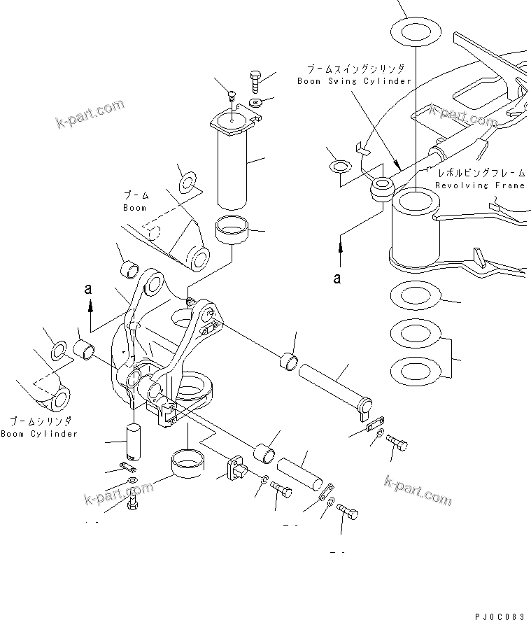 Komatsu parts book diagram for PC40MR-1 S/N 1001-UP: BOOM SWING BRACKET AND PIN (EXCEPT JAPAN)(#3938-)