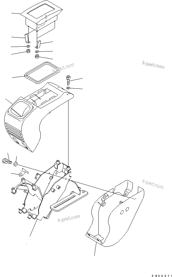 Komatsu parts book diagram for PC40MR-1 S/N 1001-UP: FLOOR FRAME (CONSOLE BOX AND LEVER ? R.H. 1/2) (FOR TOPS)