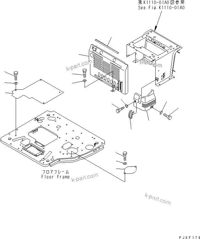 Komatsu parts book diagram for PC40MR-1 S/N 1001-UP: FLOOR COVER (FLOOR COVER) (FOR TOPS CAB) (FOR AIR CON) (EXCEPT JAPAN)
