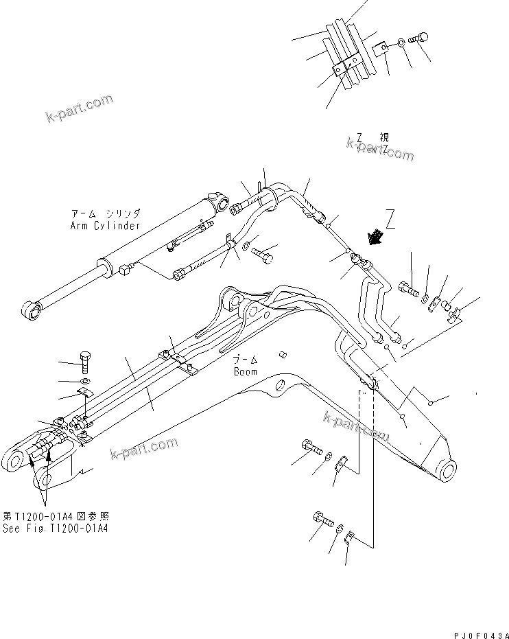 Komatsu parts book diagram for PC40MR-1 S/N 1001-UP: BOOM (ARM LINE AND BUCKET LINE) (EXCEPT JAPAN)(#5501-)