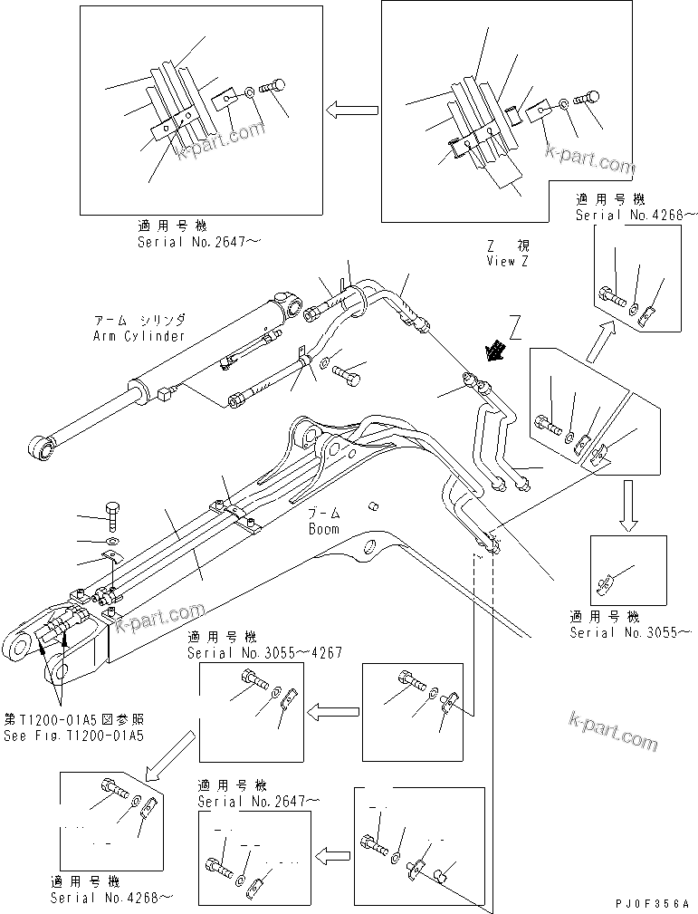 Komatsu parts book diagram for PC40MR-1 S/N 1001-UP: BOOM (ARM LINE AND BUCKET LINE) (FOR ATTACHMENT) (EXCEPT JAPAN)(#1001-5500)