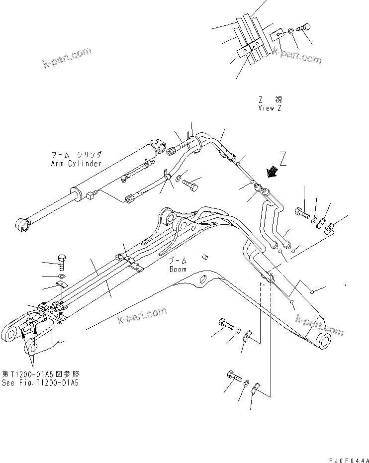 Komatsu parts book diagram for PC40MR-1 S/N 1001-UP: BOOM (ARM LINE AND BUCKET LINE) (FOR ATTACHMENT) (EXCEPT JAPAN)(#5501-)
