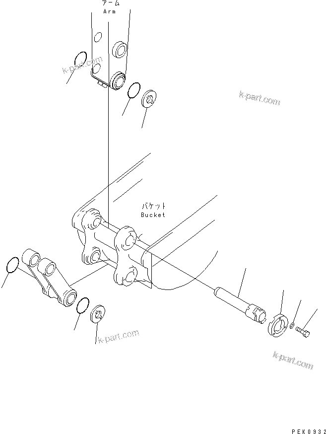 Komatsu parts book diagram for PC40MR-1 S/N 1001-UP: BUCKET PIN (WITH ADJUSTMENT RING) (EXCEPT JAPAN)