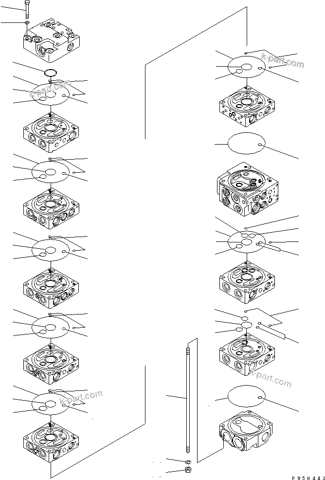 Komatsu parts book diagram for PC40MR-1 S/N 1001-UP: MAIN VALVE (8-VALVE) (2/20)(#5501-)