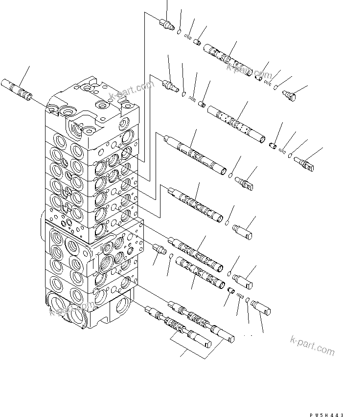 Komatsu parts book diagram for PC40MR-1 S/N 1001-UP: MAIN VALVE (8-VALVE) (3/20)(#5501-)