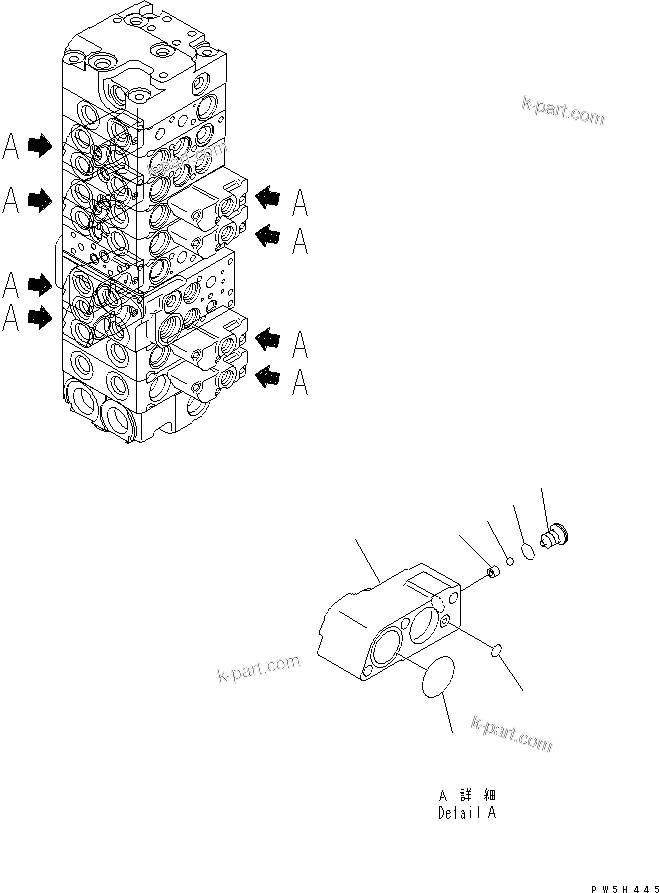 Komatsu parts book diagram for PC40MR-1 S/N 1001-UP: MAIN VALVE (8-VALVE) (5/20)(#5501-)