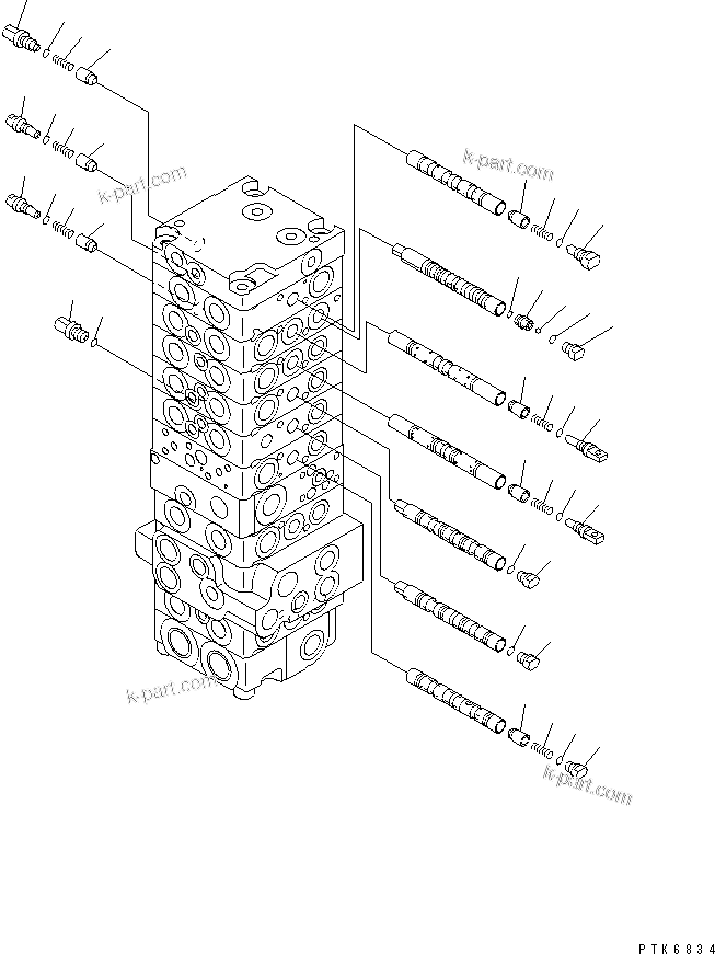 Komatsu parts book diagram for PC40MR-1 S/N 1001-UP: MAIN VALVE (8-VALVE) (7/17)(#1001-5500)