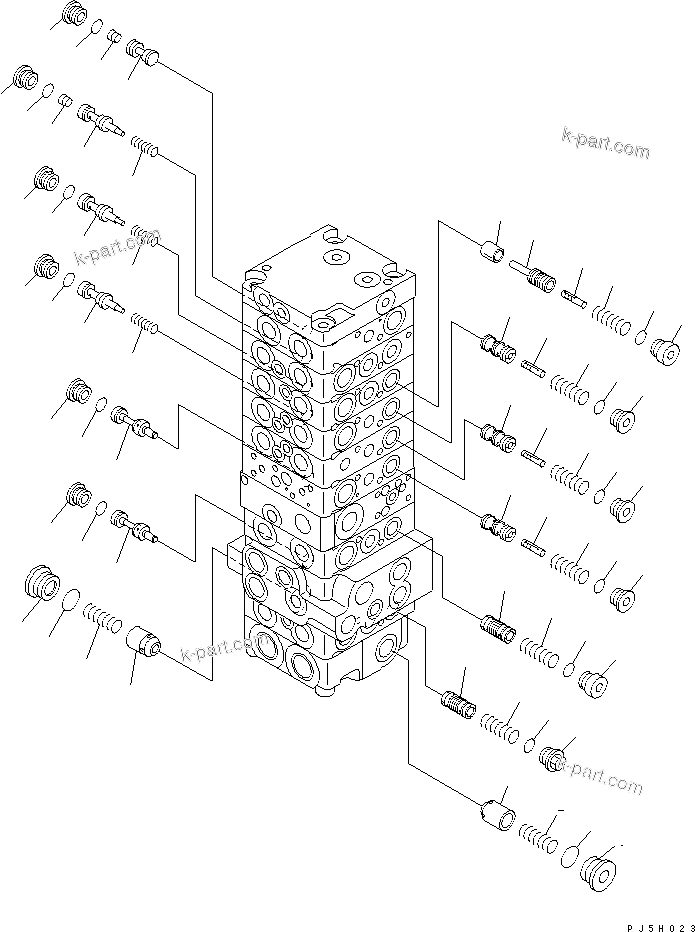 Komatsu parts book diagram for PC40MR-1 S/N 1001-UP: MAIN VALVE (8-VALVE) (8/17)(#1001-5500)