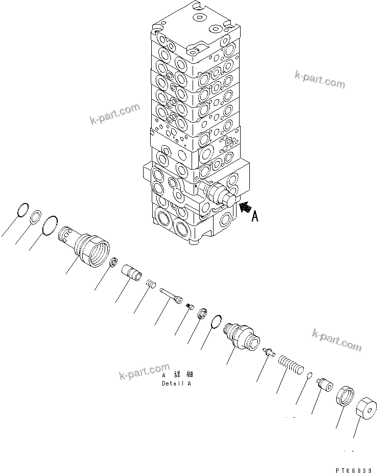 Komatsu parts book diagram for PC40MR-1 S/N 1001-UP: MAIN VALVE (8-VALVE) (12/17)(#1001-5500)