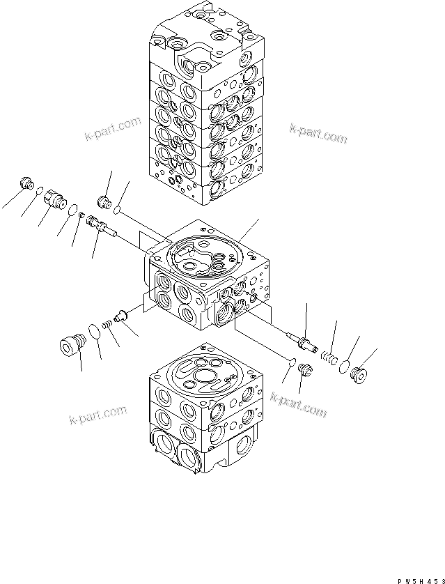 Komatsu parts book diagram for PC40MR-1 S/N 1001-UP: MAIN VALVE (8-VALVE) (13/20)(#5501-)