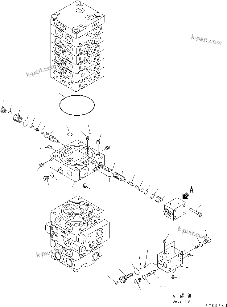 Komatsu parts book diagram for PC40MR-1 S/N 1001-UP: MAIN VALVE (8-VALVE) (17/17)(#1001-5500)