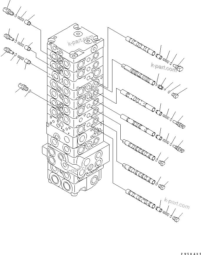 Komatsu parts book diagram for PC40MR-1 S/N 1001-UP: MAIN VALVE (10-VALVE) (7/21) (FOR ATTACHMENT)(#1001-5500)