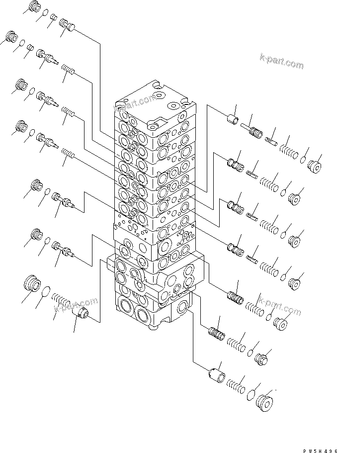 Komatsu parts book diagram for PC40MR-1 S/N 1001-UP: MAIN VALVE (10-VALVE) (8/21) (FOR ATTACHMENT)(#1001-5500)