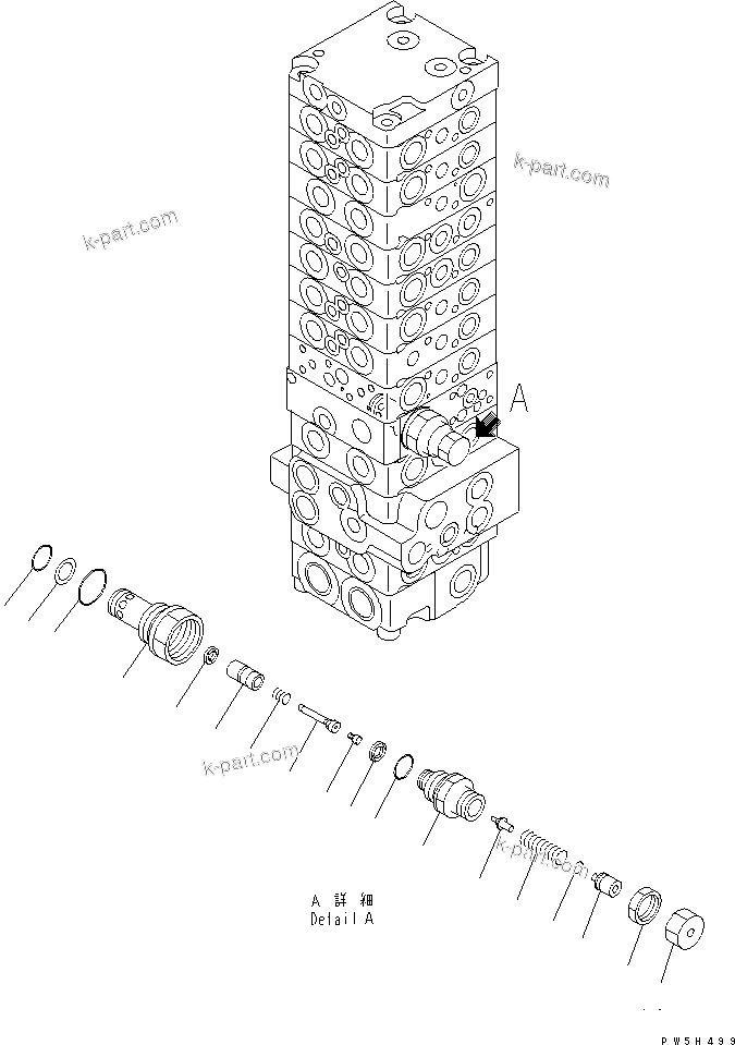 Komatsu parts book diagram for PC40MR-1 S/N 1001-UP: MAIN VALVE (10-VALVE) (11/21) (FOR ATTACHMENT)(#1001-5500)