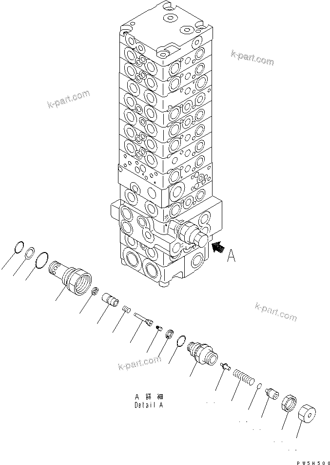 Komatsu parts book diagram for PC40MR-1 S/N 1001-UP: MAIN VALVE (10-VALVE) (12/21) (FOR ATTACHMENT)(#1001-5500)