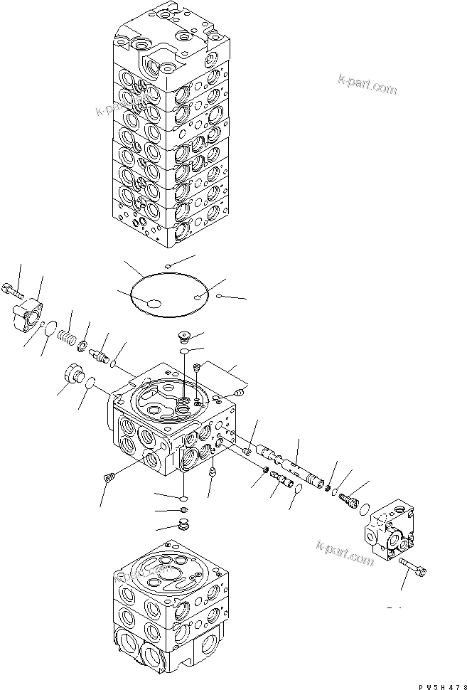 Komatsu parts book diagram for PC40MR-1 S/N 1001-UP: MAIN VALVE (10-VALVE) (14/24) (FOR ATTACHMENT)(#5501-)