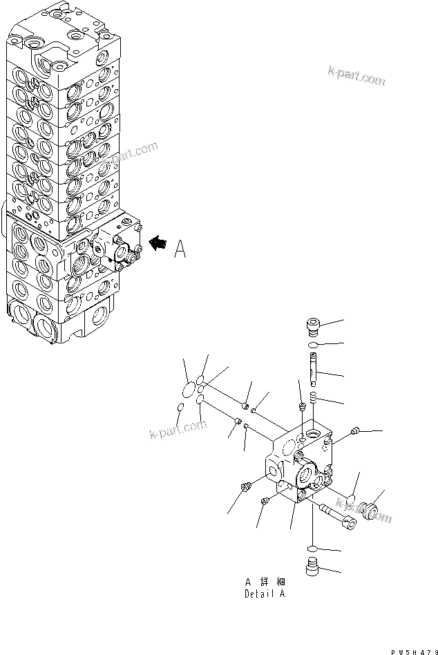 Komatsu parts book diagram for PC40MR-1 S/N 1001-UP: MAIN VALVE (10-VALVE) (15/24) (FOR ATTACHMENT)(#5501-)