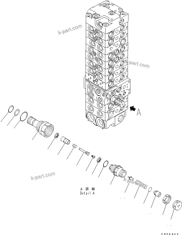 Komatsu parts book diagram for PC40MR-1 S/N 1001-UP: MAIN VALVE (10-VALVE) (16/24) (FOR ATTACHMENT)(#5501-)