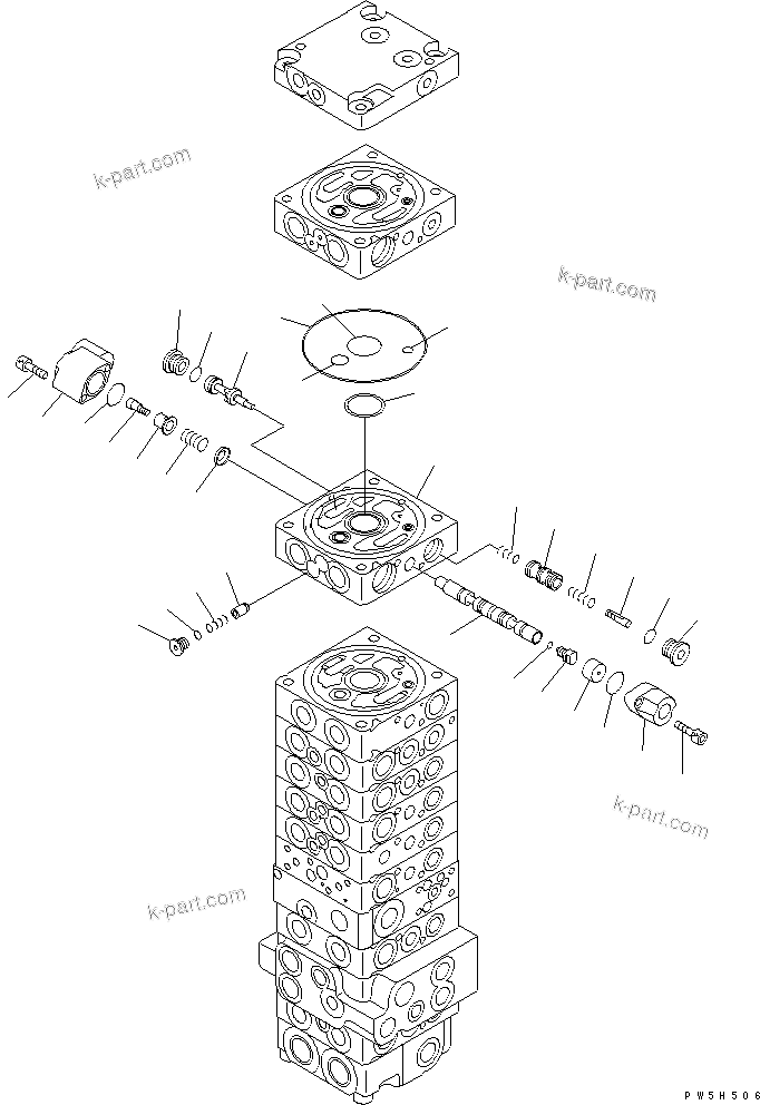 Komatsu parts book diagram for PC40MR-1 S/N 1001-UP: MAIN VALVE (10-VALVE) (18/21) (FOR ATTACHMENT)(#1001-5500)
