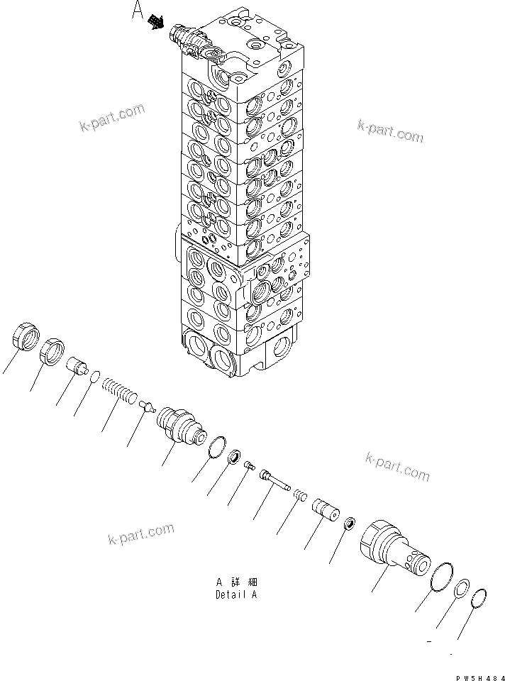 Komatsu parts book diagram for PC40MR-1 S/N 1001-UP: MAIN VALVE (10-VALVE) (20/24) (FOR ATTACHMENT)(#5501-)