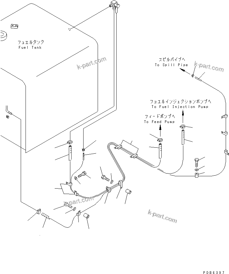 Komatsu parts book diagram for PC450LC-6 S/N 10001-UP: FUEL LINE (WITH FUEL FILTER ? FUEL FILTER AND WATER SEPARATER)