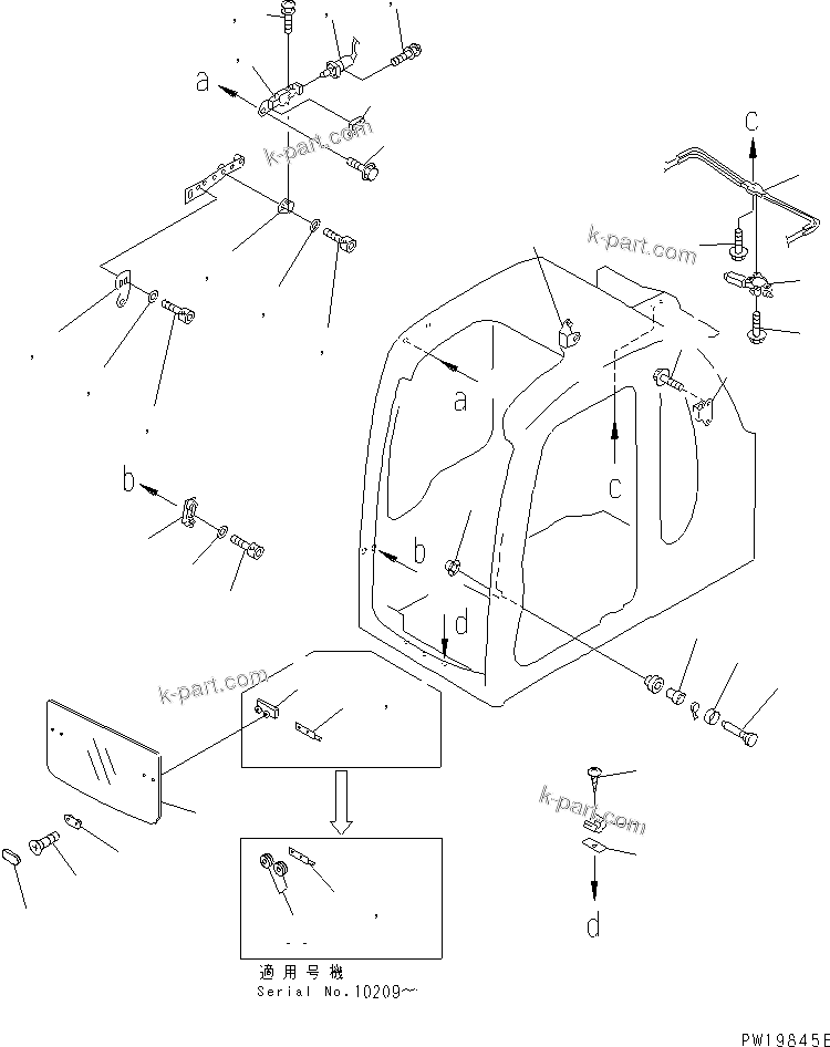 Komatsu parts book diagram for PC450LC-6 S/N 10001-UP: OPERATOR'S CAB (PULL UP WINDOW PARTS) (FOR POWER PULL UP WINDOW)(#10001-11999)