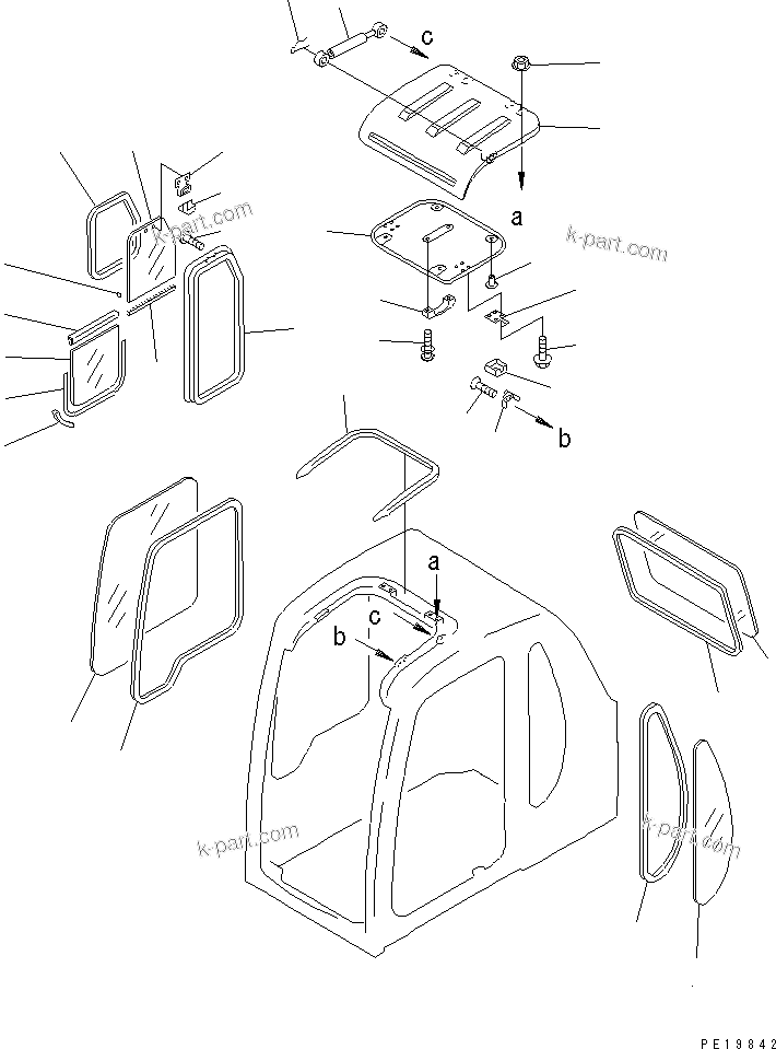 Komatsu parts book diagram for PC450LC-6 S/N 10001-UP: OPERATOR'S CAB (WINDOW AND ROOF VENTILATOR) (FOR POWER PULL UP WINDOW)(#10001-11999)