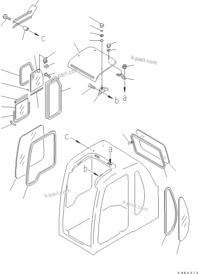 Komatsu parts book diagram for PC450LC-6 S/N 10001-UP: OPERATOR'S CAB (WINDOW AND ROOF VENTILATOR) (WITH SEE THROUGH ROOF)(#12001-)