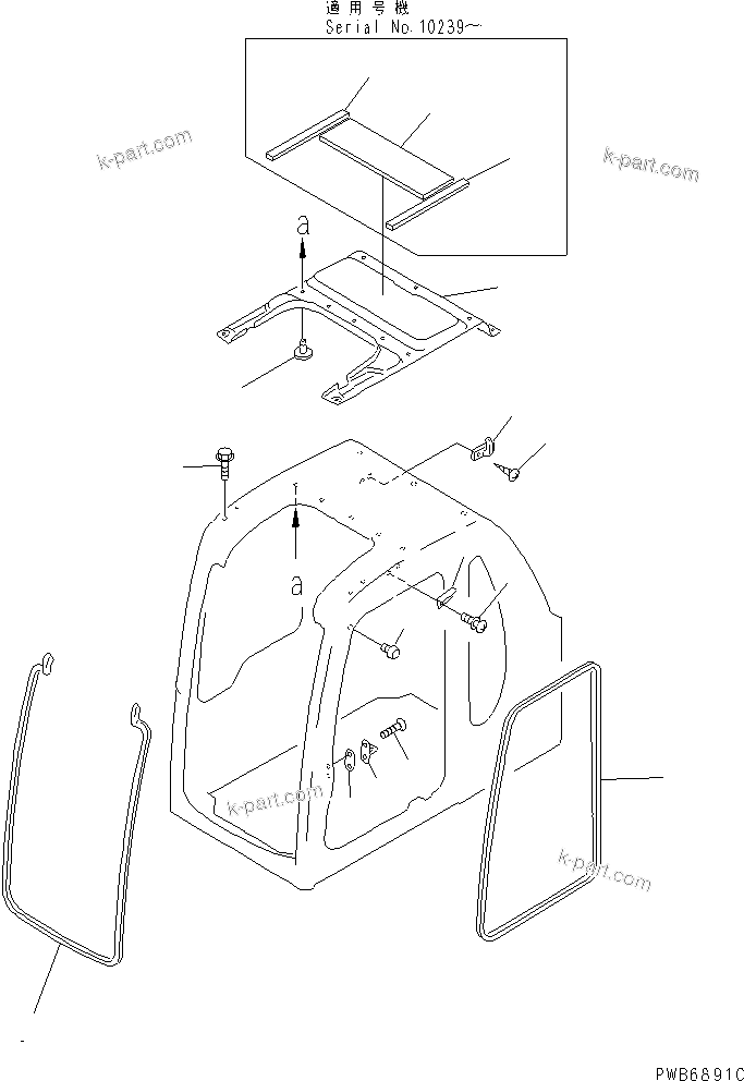 Komatsu parts book diagram for PC450LC-6 S/N 10001-UP: OPERATOR'S CAB (INSIDE COVER) (FOR POWER PULL UP WINDOW)(#10001-11999)