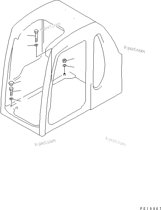 Komatsu parts book diagram for PC450LC-6 S/N 10001-UP: OPERATOR'S CAB (INSTALLATION PARTS) (FOR POWER PULL UP WINDOW)(#10001-10123)
