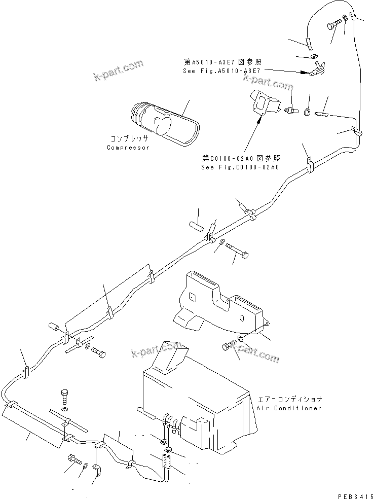 Komatsu parts book diagram for PC450LC-6 S/N 10001-UP: AIR CONDITIONER (HEATING LINES AND DUCT)(#10209-11999)
