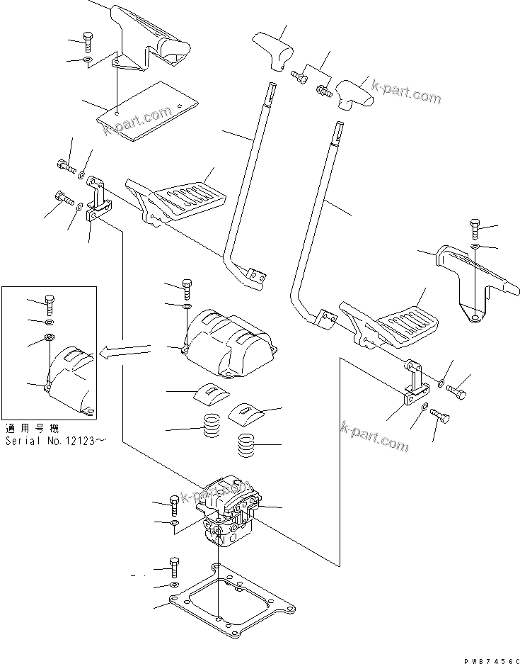 Komatsu parts book diagram for PC450LC-6 S/N 10001-UP: FLOOR FRAME (TRAVEL LEVER)(#12001-12628)