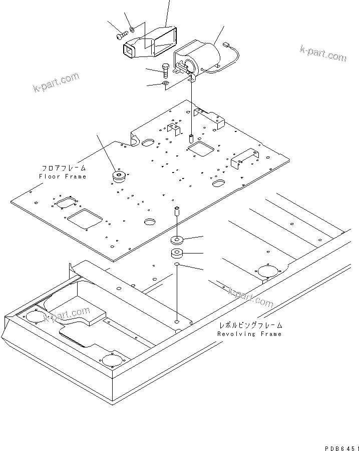 Komatsu parts book diagram for PC450LC-6 S/N 10001-UP: FLOOR FRAME (HEATER AND CUSHION)(#10209-)