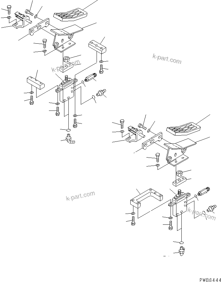 Komatsu parts book diagram for PC450LC-6 S/N 10001-UP: FLOOR FRAME (ATTACHMENT CONTROL PEDAL) (2 ACTUATOR)(#12595-)