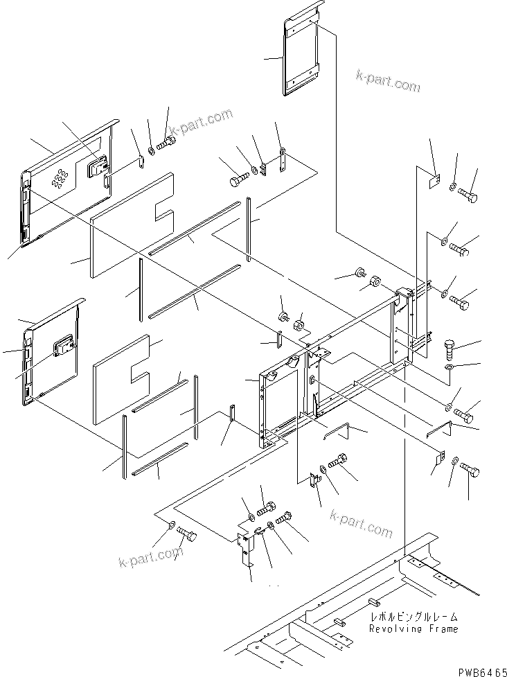 Komatsu parts book diagram for PC450LC-6 S/N 10001-UP: RIGHT SIDE DOOR (MACHINE CAB) (WITH HOLE)(#10001-11999)