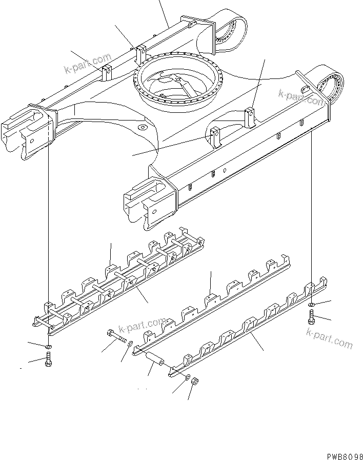 Komatsu parts book diagram for PC450LC-6 S/N 10001-UP: TRACK FRAME (FULL ROLLER GUARD) (FOR UNDER COVER)(#12001-12143)