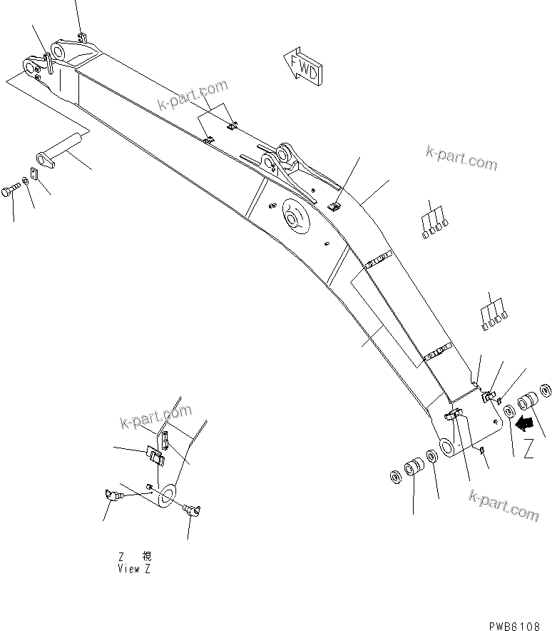 Komatsu parts book diagram for PC450LC-6 S/N 10001-UP: BOOM (6.7M) (SE) (BOOM AND TOP PIN)