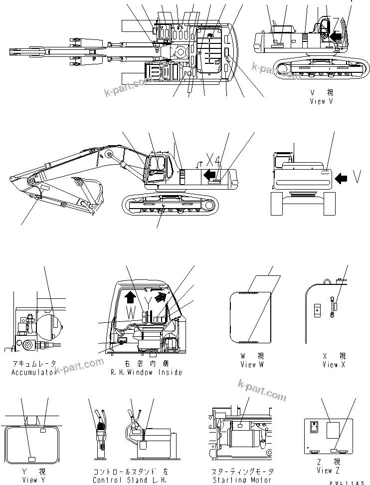 Komatsu parts book diagram for PC450LC-6 S/N 10001-UP: DECAL AND PLATE (JAPANESE)(#12144-)