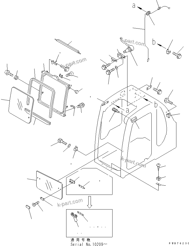 Komatsu parts book diagram for PC450LC-6 S/N 10001-UP: OPERATOR'S CAB (FRONT WINDOW) (FOR SEE THROUGH ROOF)(#10001-11999)